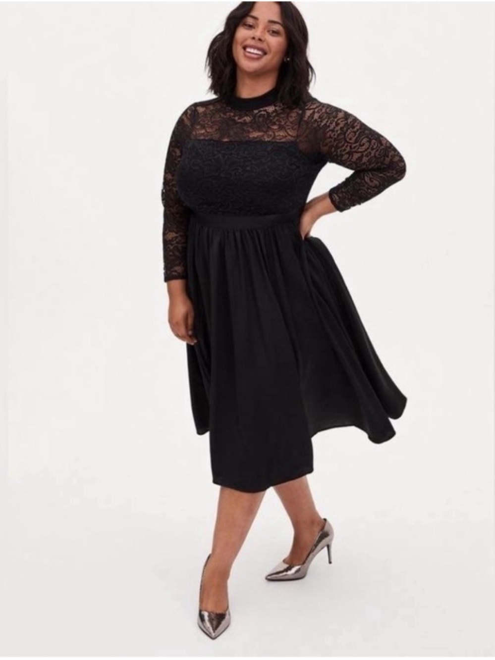 Torrid Lace Long Sleeve Mock Neck Midi Dress